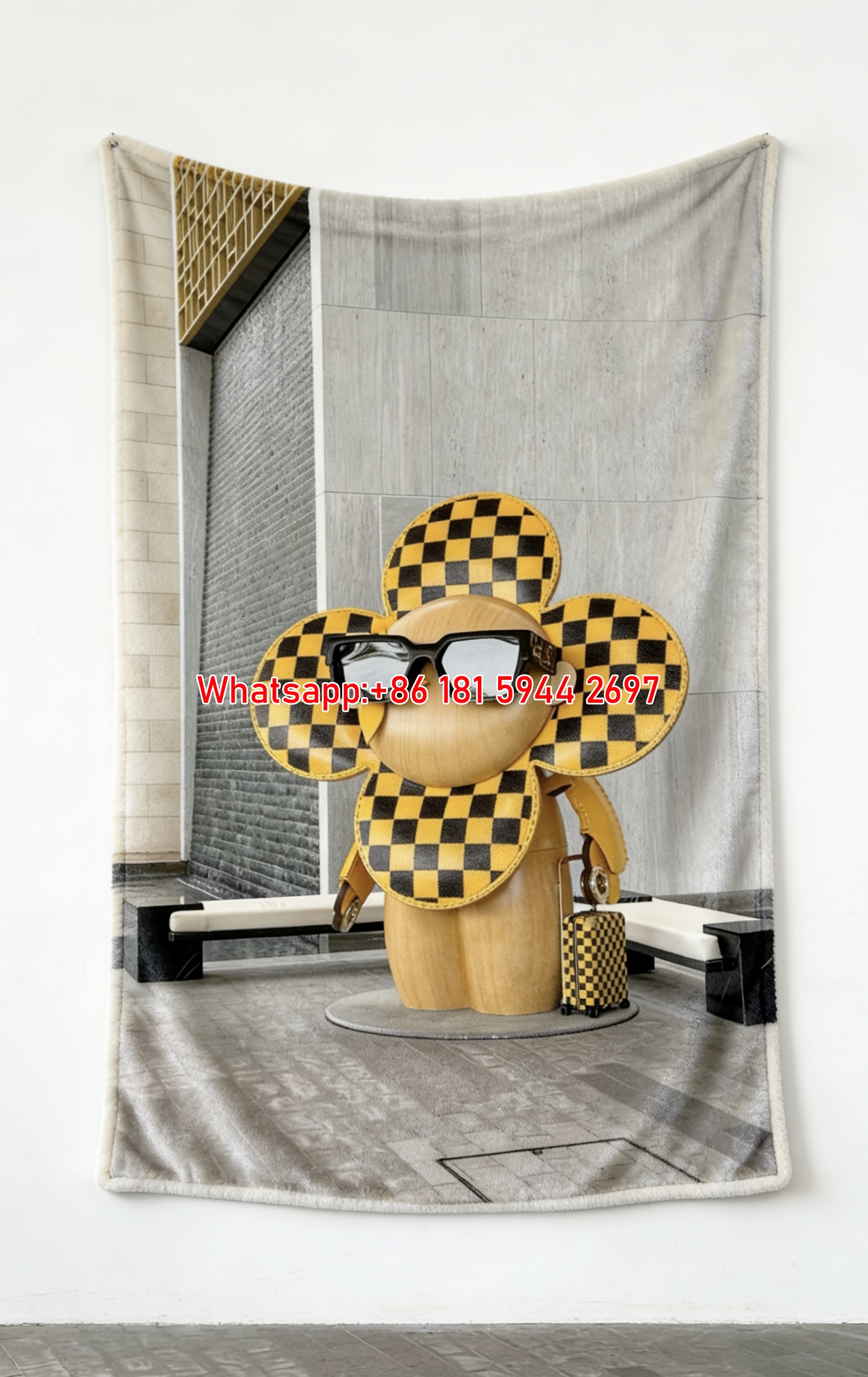 Checkered LV Sunflower Flannel Throw 281